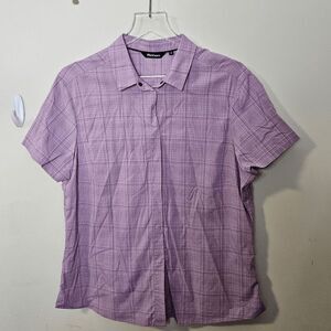 Rohan Wayfare Button Down Short Sleeve Shirt Womens Purple Plaid Size 16
